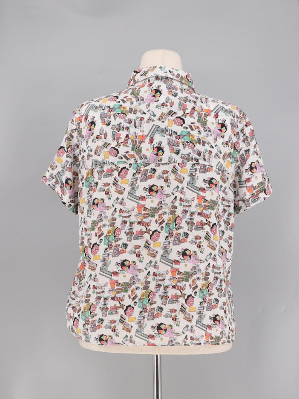 NICOLE MILLER Novelty Beach Scene Short Sleeve Linen Shirt Size L - Picture 4 of 7